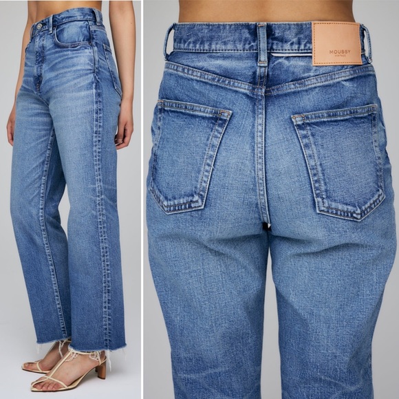 NEW Moussy Vintage Evelyn Straight High Wide Crop Frayed Jeans Blue Size 26 NWT - Picture 12 of 16